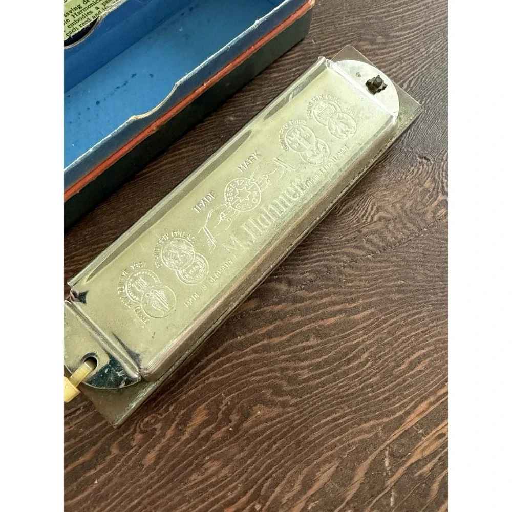Vintage M. Hohner Auto Valve Harp Harmonica Key of A Silver Metal Original Box